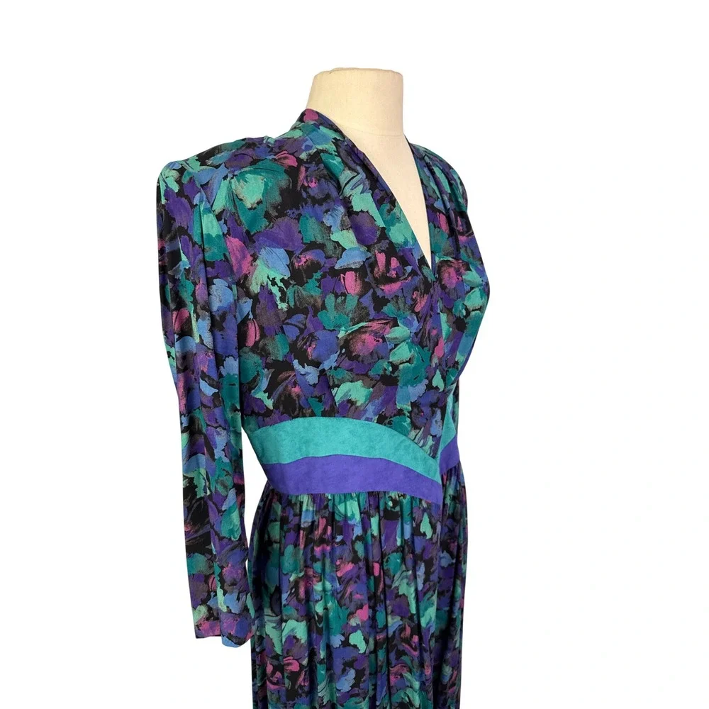 Patty O'Neil Petites Vintage Abstract Floral Print Midi‎ Dress Size 14